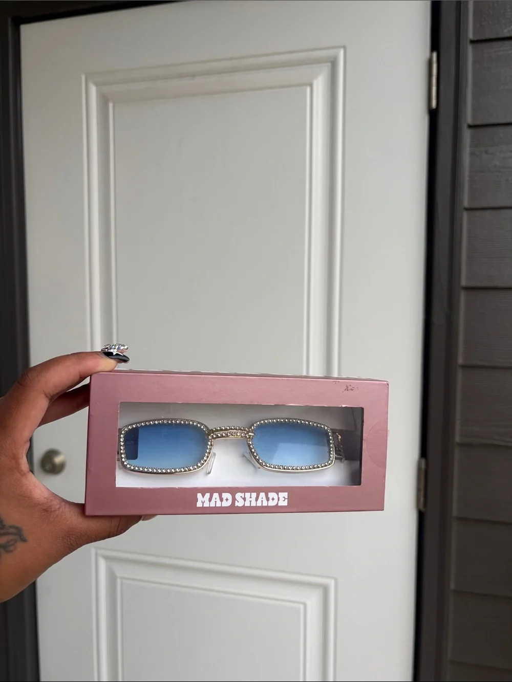Women's Gold Bedazzled Sunglasses with Blue Lenses